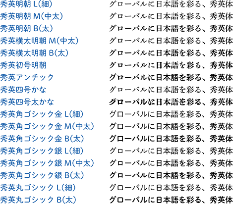 秀英体17書体　書体見本