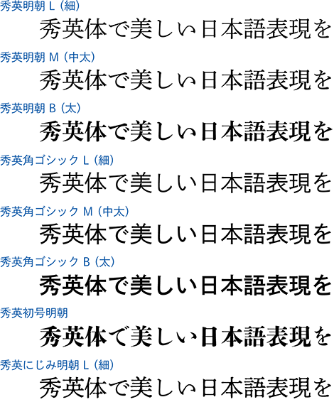 秀英体8書体　書体見本